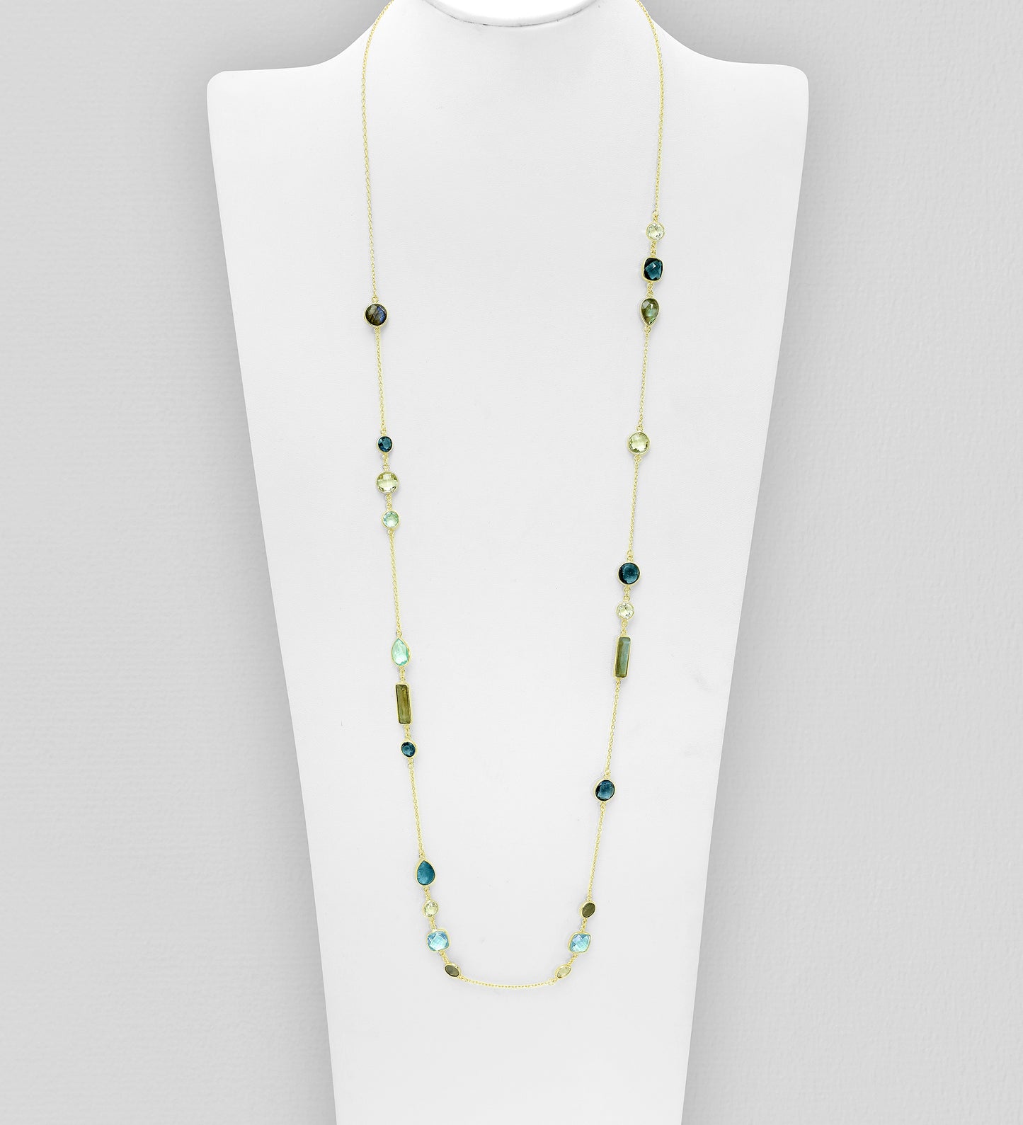 lolite, Sky-Blue Topaz, Green Amethyst, Labradorite Necklace