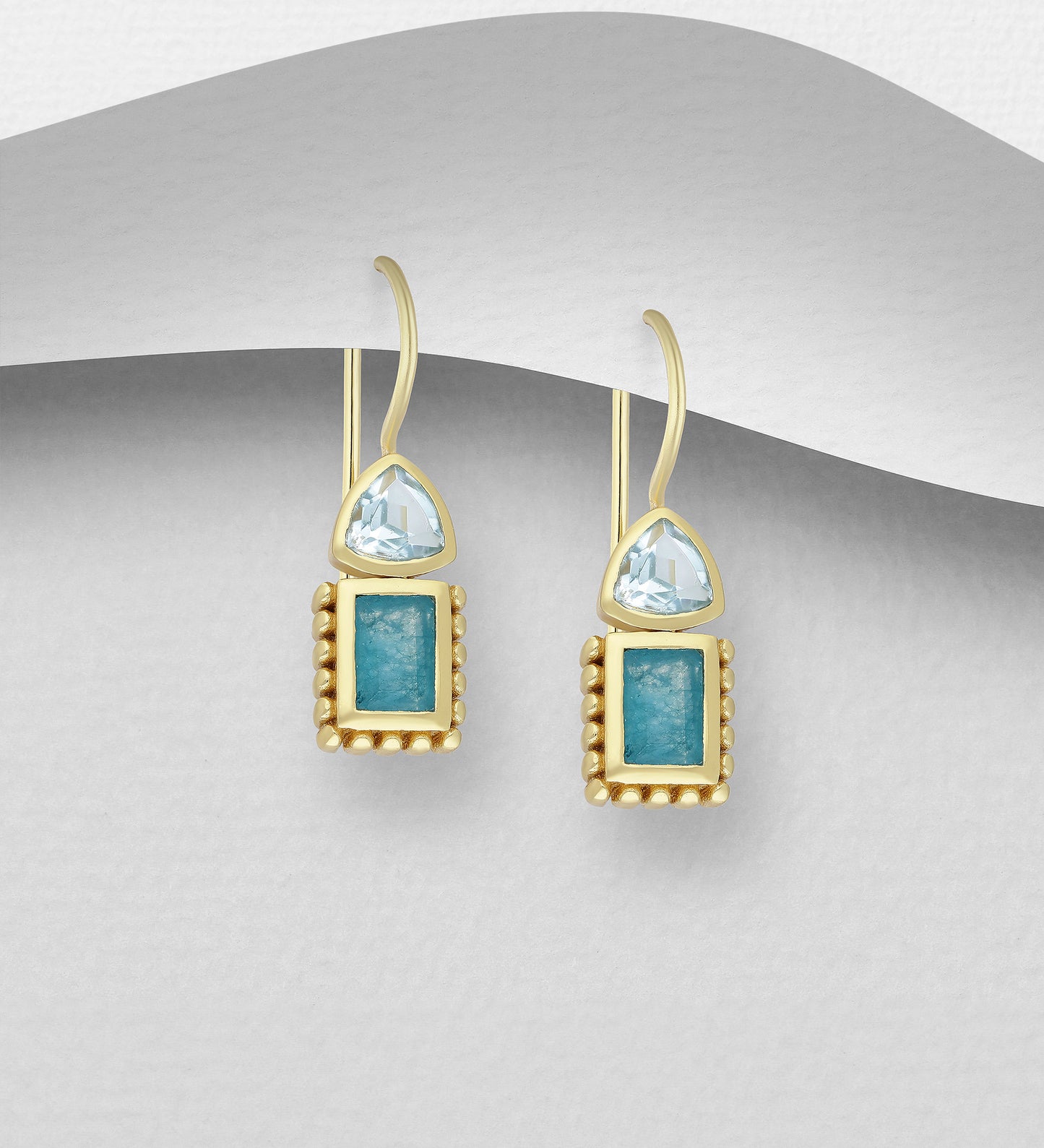 Green Quartz and Sky-Blue Topaz Earrings