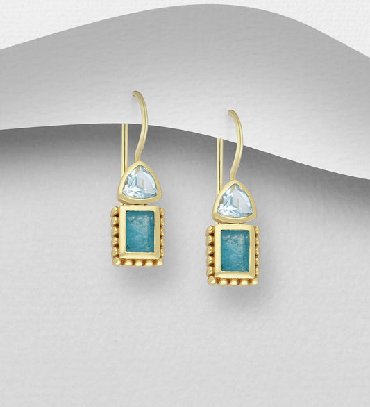 Green Quartz and Sky-Blue Topaz Earrings