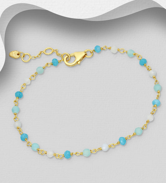 Amazonite, Milky Aquamarine, Neon Apatite Jade, Bracelet