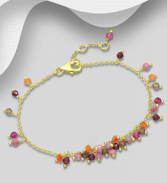 Smoky Quartz, Garnet, Pink Tourmaline, Orange Jade, Bracelet